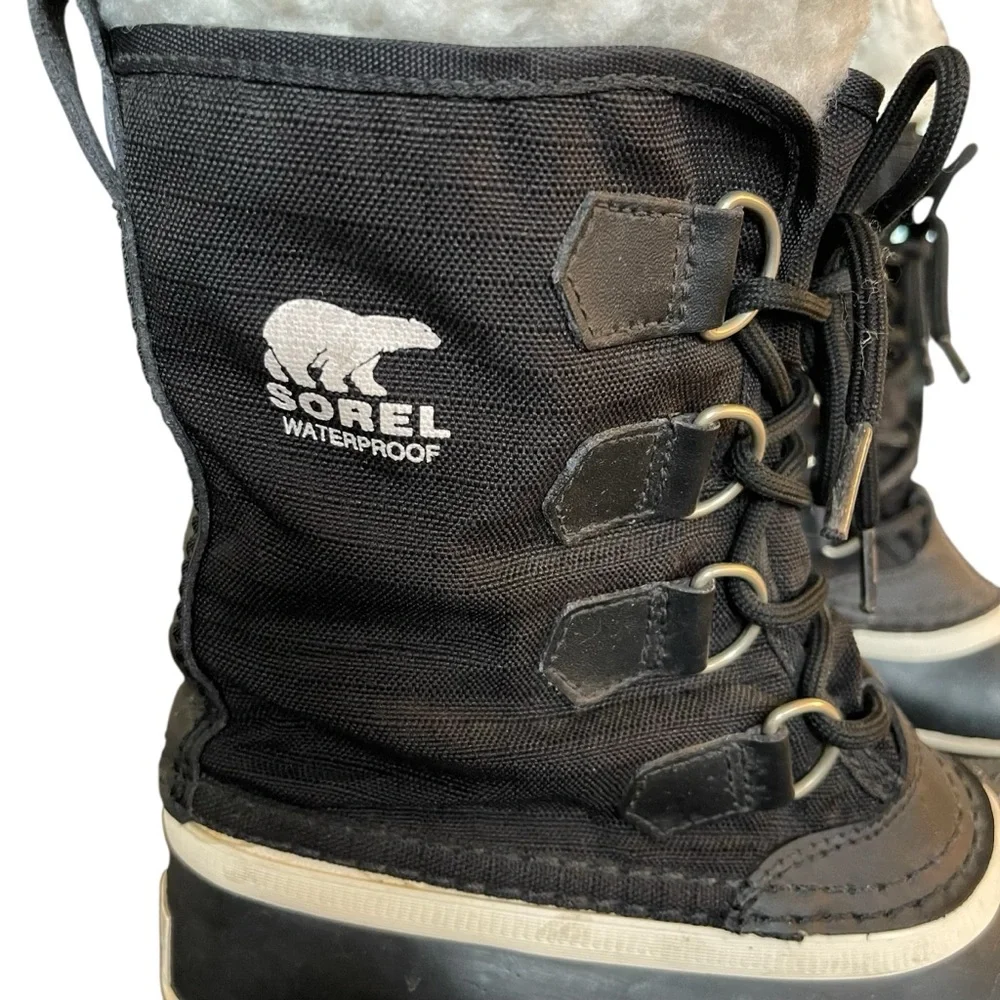 Sorel Black/White Winter Carnival Waterproof Faux Shearling Lace Up Boots (7) - Picture 5 of 15